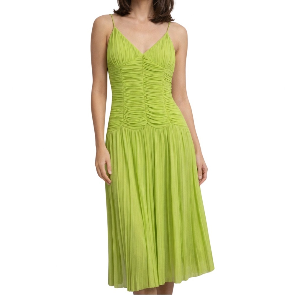 Sue Wong Lime Green Midi Dress Pleated midi dress with adjustable straps vntg